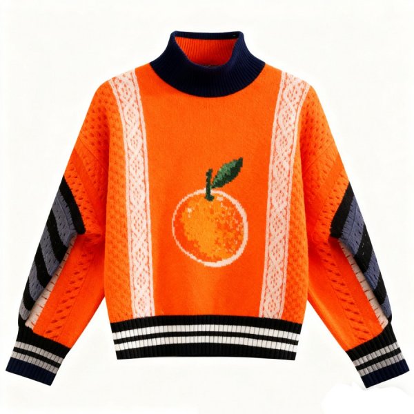 Orange Turtleneck Cable Knit Sweater (Orange Pattern)