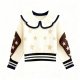 Cream & Brown Star Ruffled Collar Sweater